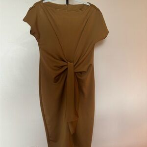 Elegant Tan Dress with Bow Detail